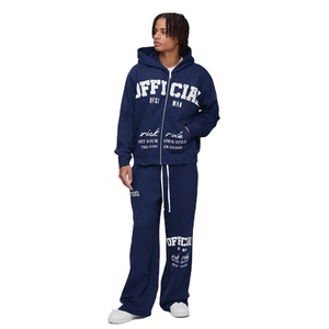 Conjunto de chándal con cremallera y sudadera para hombre, chándal personalizado de retazos de algodón y poliéster para hombre - Product Image 1