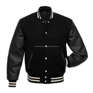 Hombres Negro Lana Varsity Chaquetas MCAVJ01 Lana de alta calidad con mangas de cuero Varsity Jacket - Product Image 1