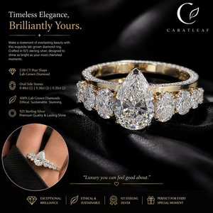 Anillo de Compromiso de Lujo con Diamante Cultivado en Laboratorio de Corte Pera de 2.00 CT, Certificado por IGI, con Piedras Laterales Ovaladas |   Gold Caratleaf - Product Image 6