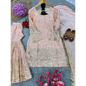 Salwar Kameez de Poliéster de Diseño, Top y Sharara para Fiestas con Dupatta Elegante para Ocasiones Especiales - Product Image 2