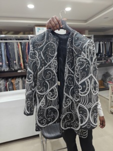 Vestes longues formelles pour femmes, ornées de perles et brodées à la main sur satin duchesse avec doublure en satin, par Zaha International - Product Image 2