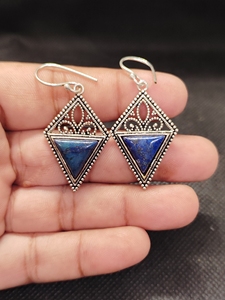 Vintage Large Earrings with fancy Shape <b>Lapis</b> <b>Lazuli</b> - Product Image 4
