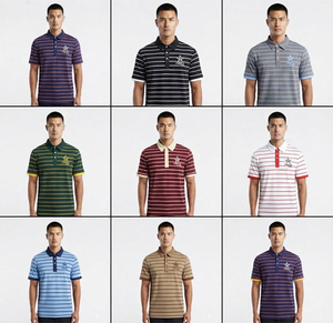 Polo a rayas para hombre, manga corta, informal, de algodón, con logo personalizado, venta al por mayor, esencial para golf, deportes, gimnasio, trabajo y ropa de calle. - Product Image 4