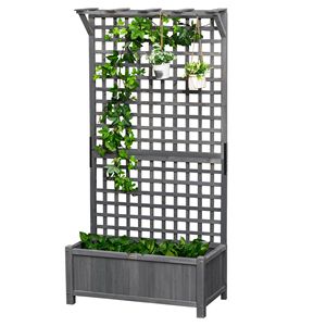 Fioriera in Legno Grigio Scuro con Traliccio per Piante Rampicanti, Letto da Giardino Rialzato e Schermo per la Privacy per Cortile e Patio - Product Image 1