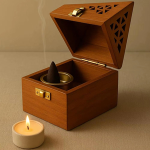 Wooden Sambrani Dhoop Batti Stand Handcrafted Traditional Incense <b>Holder</b> with Ash Catcher Decorative Aromatic Burner - Product Image 3