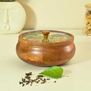 Handcrafted Wooden Enamel Coated Saga Masala <b>Box</b> for Kitchen Spice <b>Box</b> Spice Jar Masala Dani with 7Containers and 1 wooden spoon - Product Image 3