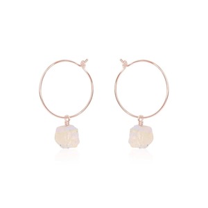 Handmade Raw Rainbow Moonstone Gemstone Hoop <b>Earrings</b> - 8-10mm Birthstone <b>Dangle</b> Jewelry, Moonstone Hoop <b>Earrings</b> - Product Image 3