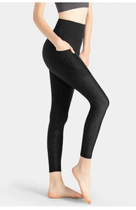 Conjunto de Leggings Deportivos para Mujer, Pantalones de Yoga, Spandex/Poliéster Sólido de Alta Calidad, Elástico en Cuatro Direcciones, Ecológico, Tallas Grandes, Secado Rápido - Product Image 3
