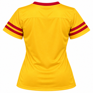 เสื้อฟุตบอลหญิง PDK คอวีคลาสสิก แขนสั้น พร้อมตราสัญลักษณ์ที่อกขนาดใหญ่ และแถบลายกีฬาที่แขนเสื้อ - Product Image 4