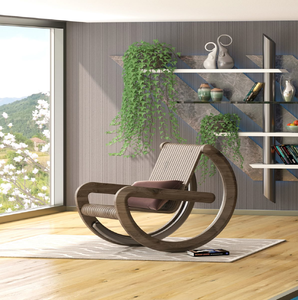 Fauteuil à bascule circulaire moderne en bois avec assise à lattes et coussin décoratif, disponible à prix de gros. - Product Image 1