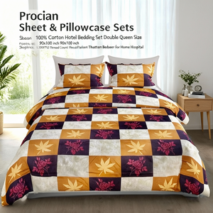 Procian 100% Cotton Hotel Bedding Set Double <b>Queen</b> Size 90x100 Inch 300TC Thread Count Floral Pattern Bedsheet for Home Hospital - Product Image 3