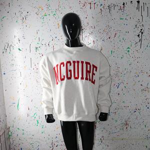 Sweat-shirt à col montant MCGUIRE ASH GREY 100% coton avec broderie appliquée rouge, col large, URBAN PRODUCTIONS - Product Image 3