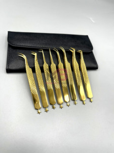 Juego de Pinzas para Pestañas de Acero Inoxidable Profesional de Precisión en Oro Personalizado, Puntas Antimagnéticas y Antiestáticas para Manicura de Pestañas - Product Image 4