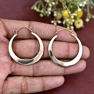 Handmade Gold Hammered Crescent <b>Hoop</b> <b>Earrings</b> Thick <b>Solid</b> Minimalist Boho Statement Jewelry Wholesale by Hari Om Creations - Product Image 3