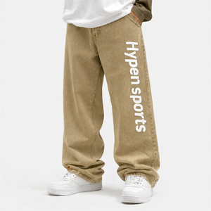 HYPEN SPORTS - Jeans de mezclilla holgados de pierna recta para hombre, corte medio, transpirables, para verano, otoño y primavera - Product Image 4