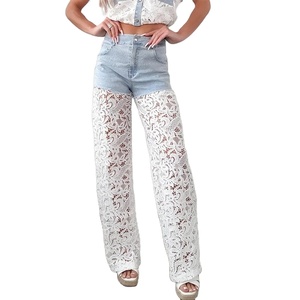 Patchwork encaje hueco mujeres Denim conjuntos verano nueva camisa corta pantalones High Street moda elegante Chic traje de moda - Product Image 1