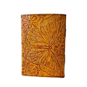 Diario de Cuero con Grabado de Mariposas, Libro Vintage Colorido, Papel Genuino con Borde Rústico, Clásico, Religioso, Hecho a Mano, 7x5 - Product Image 2