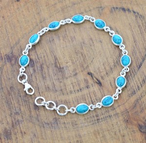 Blue Turquoise <b>Bracelet</b> 925 Sterling <b>Silver</b> <b>Bracelet</b> Chain <b>Bracelet</b> Handmade Minimalist Turquoise Gemstone Bangle - Product Image 5