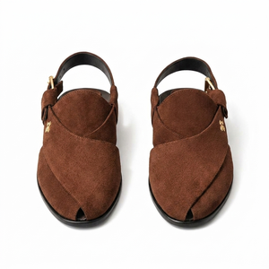 New Design LEATHER STUDIO Peshawari Chappal Sandals Rubber+Leather Handmade Light Weight Peep Toe Cross-Strap Buckle Strap All - Product Image 1