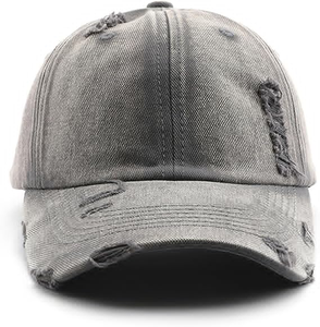 Casquette de baseball 6 panneaux en jean délavé et vieilli style vintage, non structurée, broderie 3D métallique, tendance, pour homme - Product Image 5