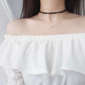 S925 Sterling <b>Silver</b> Initial <b>Letter</b> Pave Setting Diamond W <b>Letter</b> Pendant Cubic Zirconia Double V <b>Letter</b> Trendy Party <b>Necklace</b> - Product Image 2