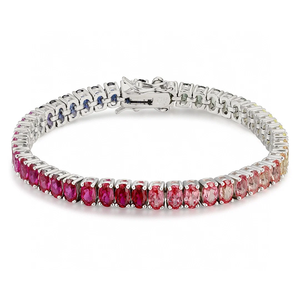 Oval Cut 925 Silver <b>Ruby</b> <b>Bracelet</b> Women's Classic Everyday Wear Jewelry - Product Image 1