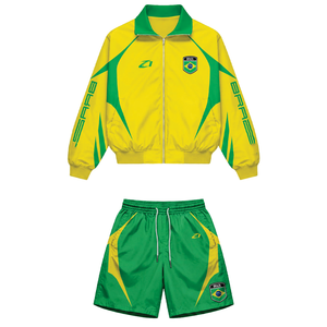 Ensemble survêtement Y2K Street Style Brésil Personnalisé : Veste coupe-vent et short en nylon jaune-vert, léger, sublimation, pour l'été - Product Image 5