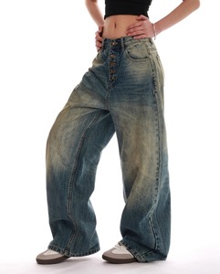 Jeans de mezclilla lavados de cintura media, corte recto, con botones, de alta gama, para mujer, estilo casual, streetwear, hip hop, de verano. - Product Image 6