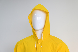 High Quality Waterproof Polyester Raincoat Outdoor for Working Men Yellow XL with Pocket and Hood <b>Strings</b> - Product Image 1