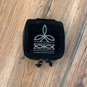 New <b>Black</b> <b>Boot</b> Stitch Suede Leather Square Jewelry Box Western Jewelry Storage Box Women's Travel Portable Zipper Jewelry Case - Product Image 3