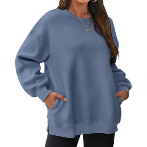 Sweat-shirt unisexe en coton uni pour femme, coupe décontractée à épaules tombantes, col rond en molleton, personnalisable, vente en gros 2026 - Product Image 6
