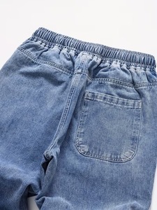 Jean cargo délavé bleu clair pour homme, coupe droite, taille élastique, 100 % coton, style streetwear décontracté, pantalon à cordon de serrage, vintage - Product Image 5