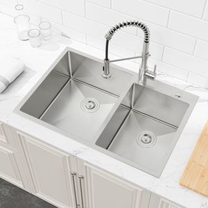 Lavello da cucina a incasso fatto a mano 84x48 cm con doppia vasca e finitura spazzolata (solo lavello) - Product Image 5