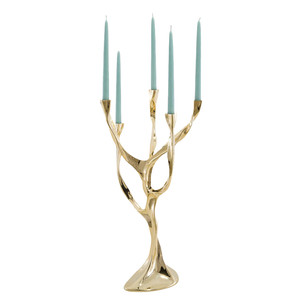 Porte-bougie vintage arabe à cinq bras en laiton de haute qualité avec finition polie pour la décoration de la maison, chandelier en métal pour table - Product Image 1