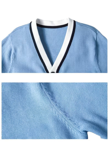 Knit Chic High School Student Uniform 100% Cotton Cardigan Sweater V-Neck Button Preppy Soft Comfortable - Product Image 5