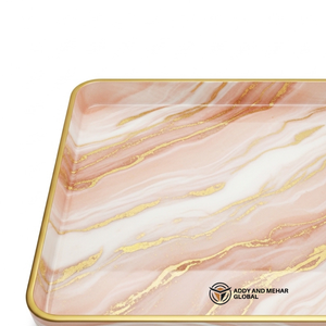 Nordic Style Blush Pink Resin Tray with Gold Border High-Gloss Marbled <b>Perfume</b> Display Organizer Aesthetic Decorative Resin - Product Image 3
