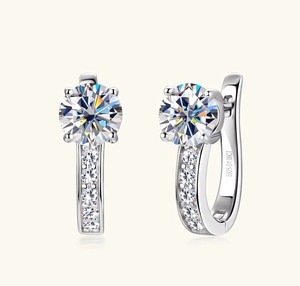 ZAWO HOUSE Earrings <b>Rings</b> With VVS1 Moissanite <b>Diamond</b> 925 Sterling Silver Hoop Huggies 6.5mm <b>Diamond</b> Brilliant Cut D - Product Image 1