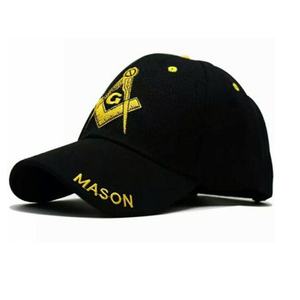 Gorra de Béisbol Bordada Masónica Negra de 6 Paneles con Brújula y Logotipo Cuadrado, Texto Masónico en el Borde, Unisex, Uso Casual - Product Image 3