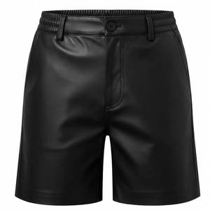 KIVOTECH Short en cuir PU noir taille haute pour homme, style décontracté Bermuda avec braguette boutonnée et poches - Product Image 1