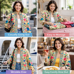 Veste bomber en coton fleuri de qualité boutique, poche latérale, manches longues, veste ethnique pour femmes faite à la main - Product Image 4