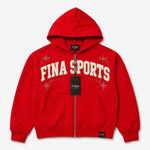 FINA SPORTS Sweat à capuche zippé rouge pour femme, en polaire, décontracté, à manches longues, avec strass et imprimé lettres, collection automne - Product Image 1