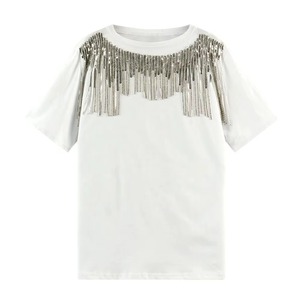 Prix raisonnable, faible MOQ, meilleure qualité, t-shirt pour femme avec strass, protection UV estivale, séchage rapide, durable, anti-rides, respirant - Product Image 3