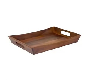 Plateau de service rectangulaire en bois, design minimaliste solide, fait main, poli, pour hôtel et restaurant - Product Image 3