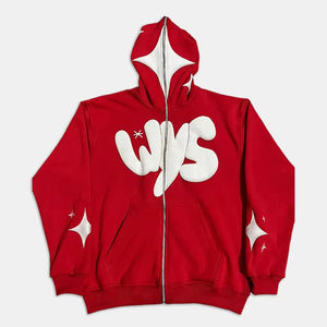 Sudadera con capucha 100% algodón con estampado puff, estilo streetwear, con cremallera completa, para fabricantes, con logotipo personalizado, de peso pesado - Product Image 3