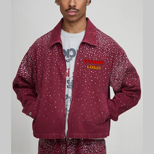 Boxy Style <b>Rhinestone</b> Winter Outerwear Washed Denim <b>Jackets</b> for Men's Streetwear Turn Down Collar Loose Fit Denim <b>Jacket</b> - Product Image 2
