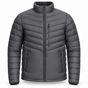 <b>Mens</b> Winter Quilted <b>Jacket</b> Custom Logo Puffer Coat Stand Collar Full Zip Padded Sleeves Zip Pockets Outdoor Casual Travel <b>Jacket</b> - Product Image 1