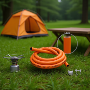 Kit tubo gas butano QBAK 1,5 m arancione con connettori per fornelli da campeggio - Product Image 3