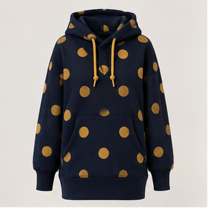 Sudadera con Capucha Personalizada Azul Medianoche para Mujer, Estilo Túnica Holgada, con Puntos Discretos, Felpa de Algodón Reciclado WPHOOD-0012 - Product Image 1