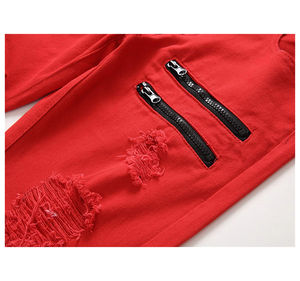 Vaqueros de motociclista ajustados para hombre, de mezclilla plisada blanca, diseño largo y recto lavado, ideales para uso casual y motociclismo. - Product Image 3