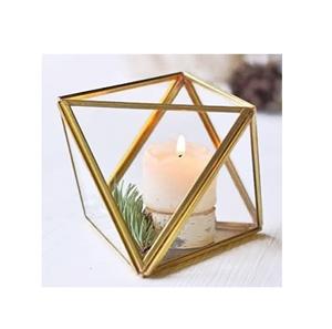 Hot Selling Terrarium Lantern Candle <b>Holder</b> Geometrical Design Metal & Glass Candle <b>Holder</b> with Good Quality Golden Finishing - Product Image 1